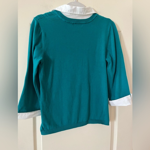 Notations Teal V-Neck Sweater with White Collar Womens size medium - Picture 4 of 13